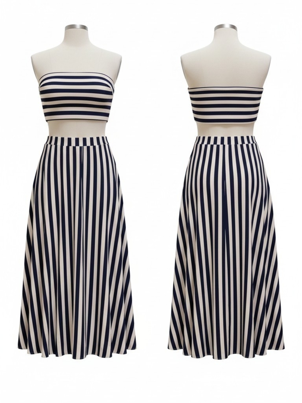 Petal & Pup Navy and White Striped Set 2 Pcs Midi Skirt And Top